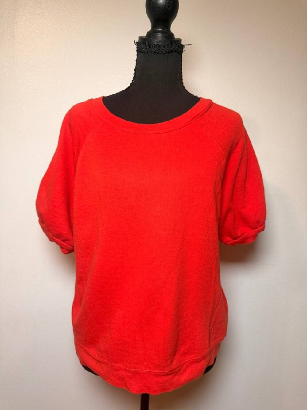 Madewell Cotton Red Puff Sleeve Sweatshirt Short Sleeve Raglan French Girl S